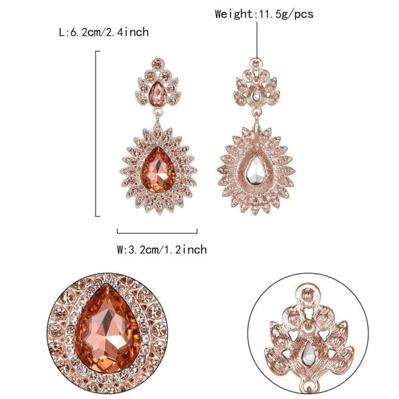 Rose Gold with Champagne Topaz Crystal Art Deco Chandelier Dangling Earrings - Picture 4 of 4